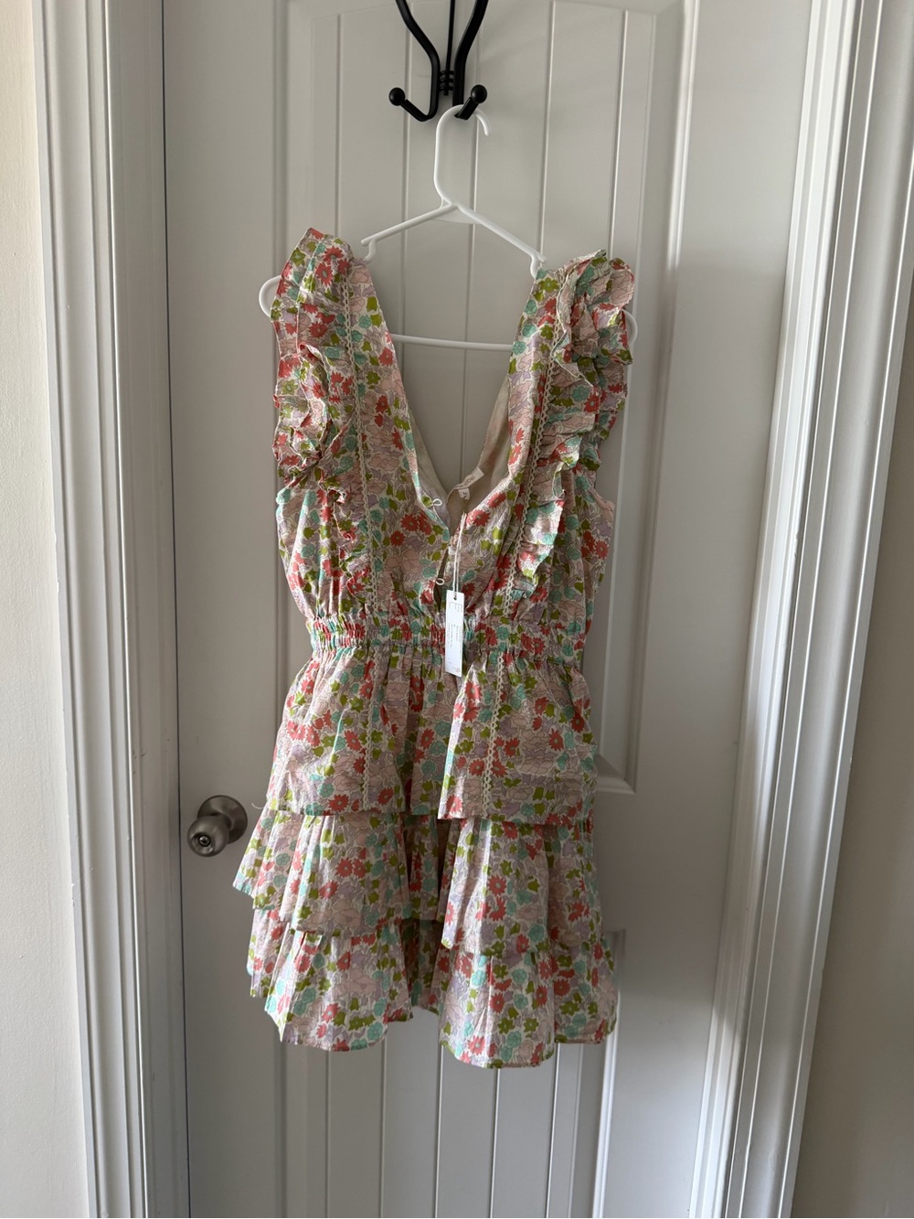 Sleeveless Floral Ruffle V-Neck Dress - Pink & Green